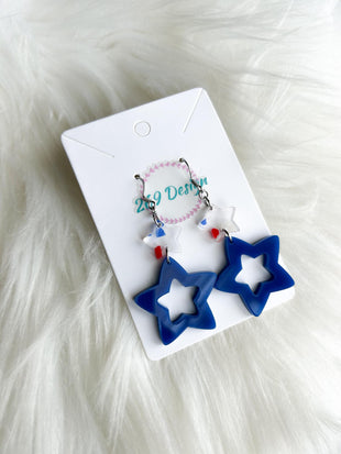 Stacked Star Dangles (Red and Blue Terrazzo)