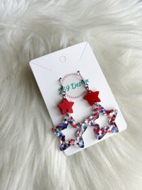 Stacked Star Dangles (Red White and Blue Star Glitter)