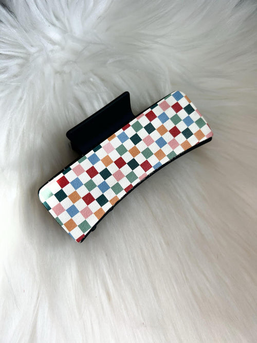 Neutral Checkerboard Hair Clip (Large)