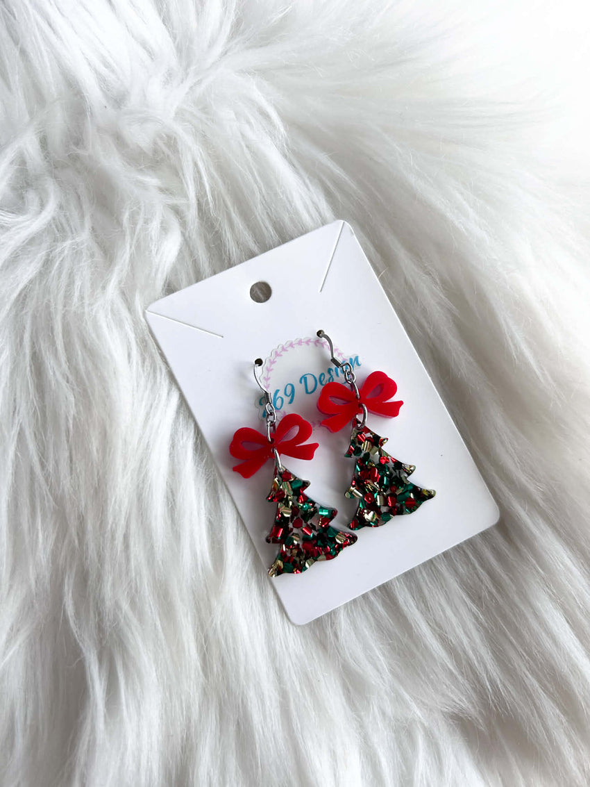 Glitter Tree with Bow Dangles