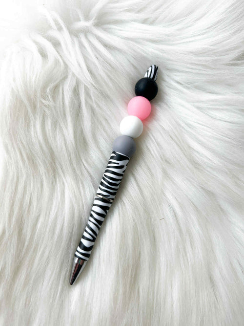 Black/Pink/White/Gray on Zebra Print Pen