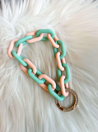 Mint and Peach Chain Wristlet