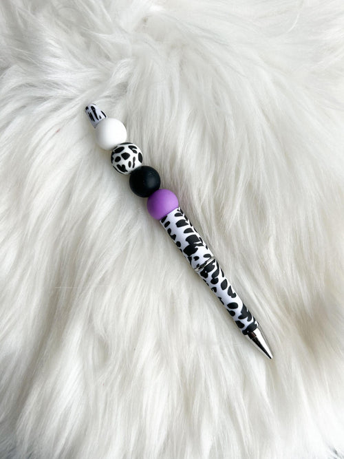 Cow Print - White/Black/Purple on Cow Print Pen