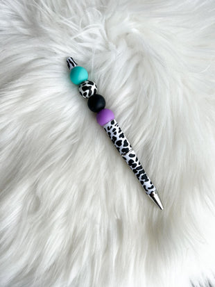 Cow Print - Teal/Black/Purple on Cow Print Pen