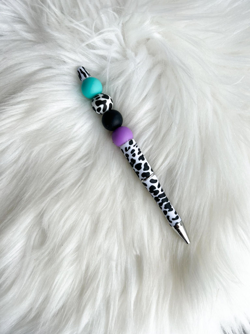 Cow Print - Teal/Black/Purple on Cow Print Pen