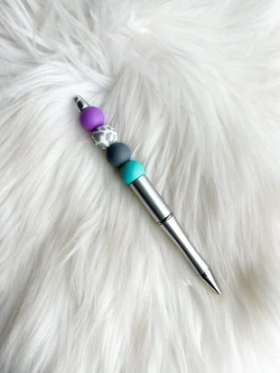 Gray Leopard - Purple/Gray/Teal on Silver Pen