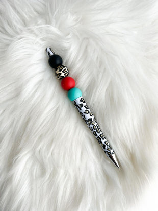 Leopard Print - Black/Red/Teal on Leopard Print Pen