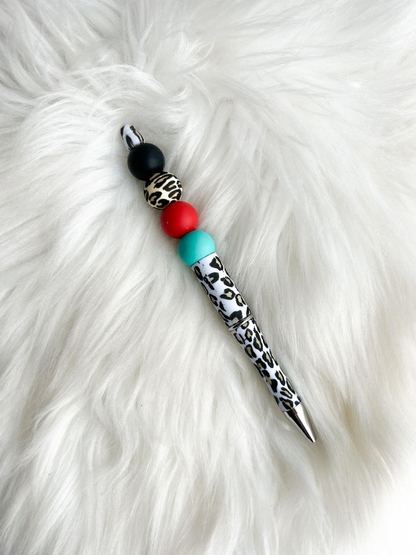 Leopard Print - Black/Red/Teal on Leopard Print Pen