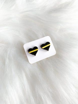 Thin Yellow Line Heart Studs (Dispatch)