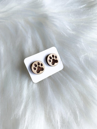 Engraved Paw Print Studs