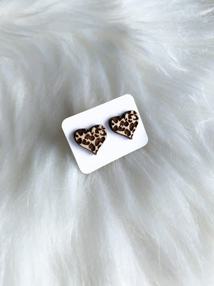 Leopard Print Heart Studs