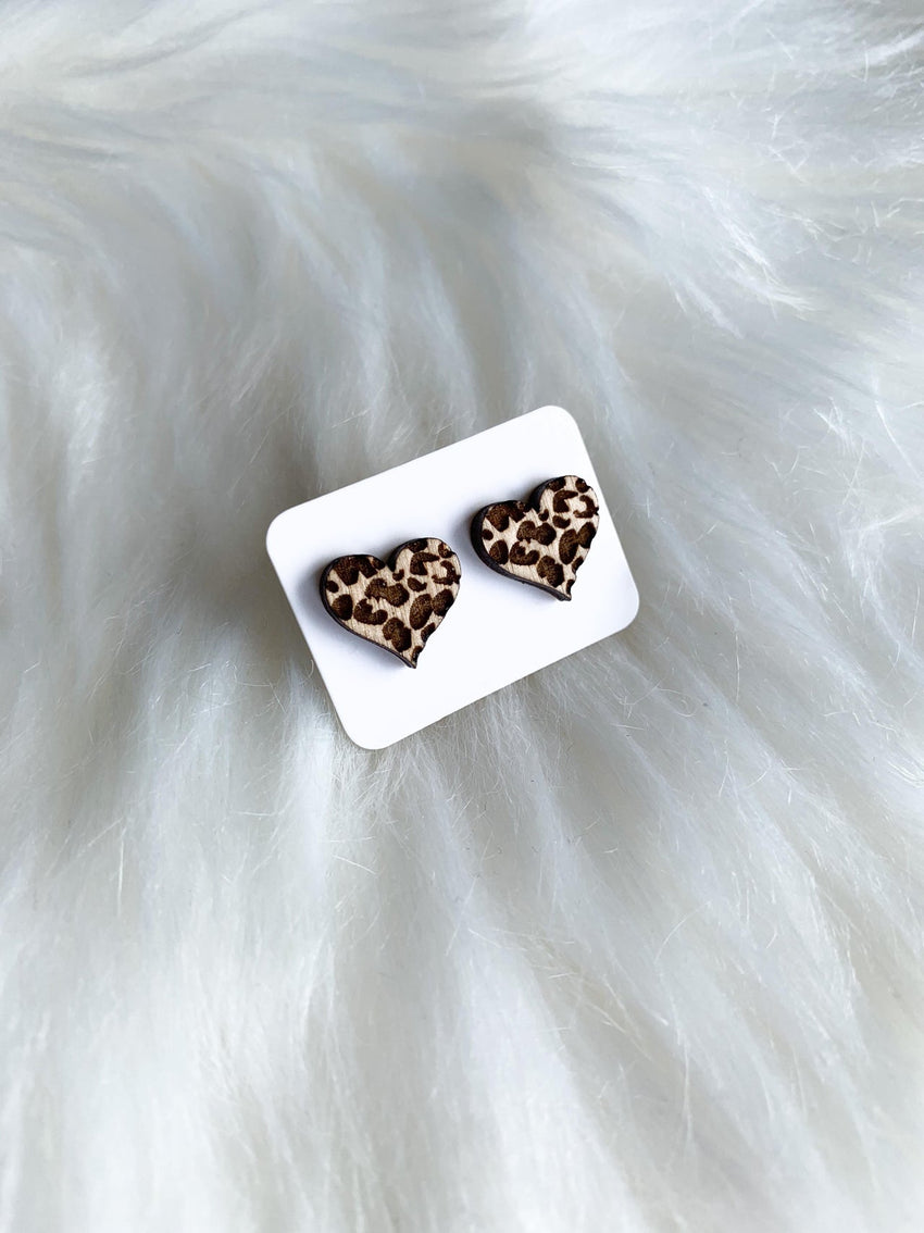 Leopard Print Heart Studs