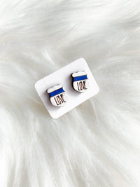 Police Badge with Love and Thin Blue Line Studs