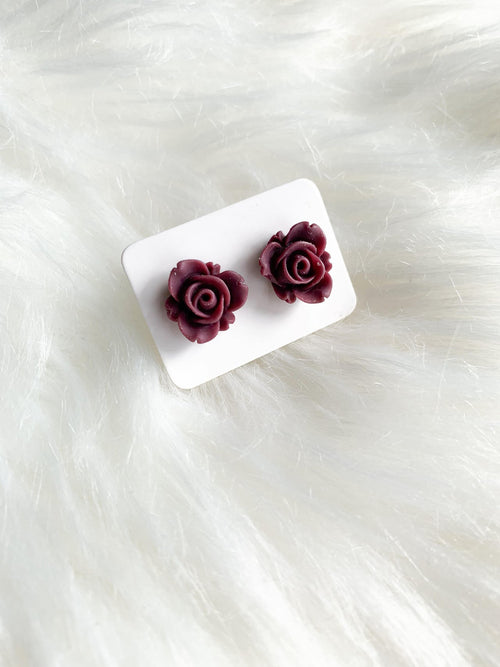 Rose Studs - Maroon