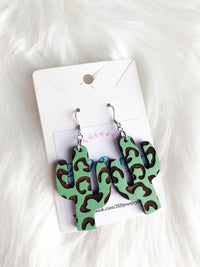 Leopard Print Cactus Dangles