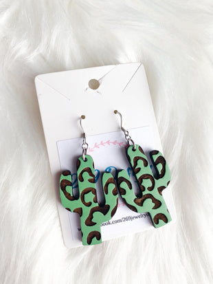 Leopard Print Cactus Dangles