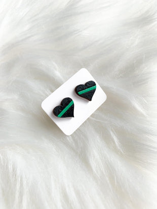 Thin Green Line Heart Studs (Military)