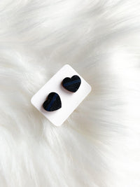 Navy Blue Line Heart Studs