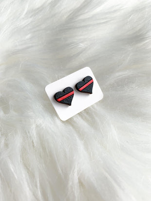 Thin Red Line Heart Studs (Fire)