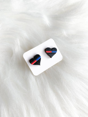 Red & Blue Line Heart Studs (Fire/Law Enforcement)