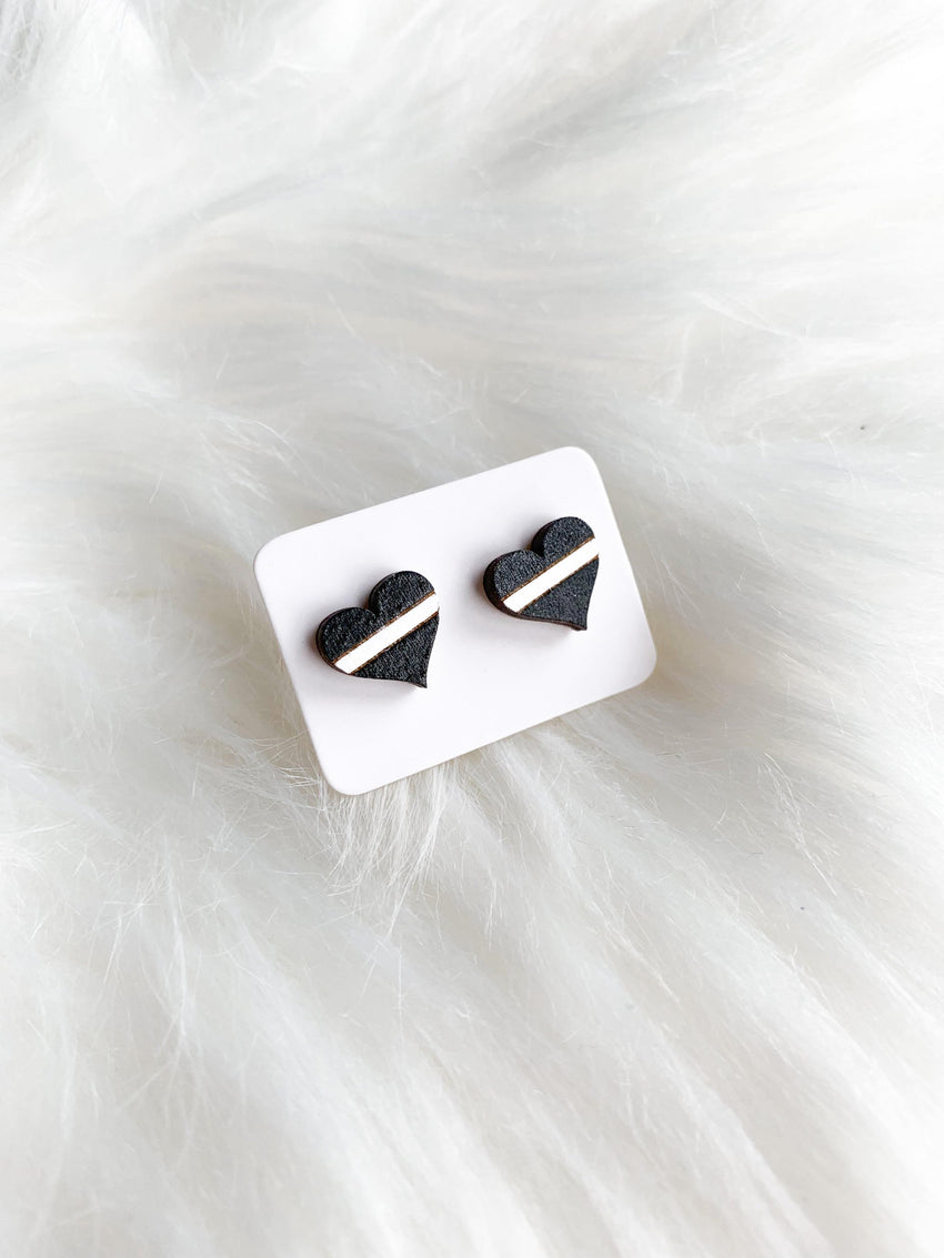 Thin White Line Heart Studs (Wounded Warrior)