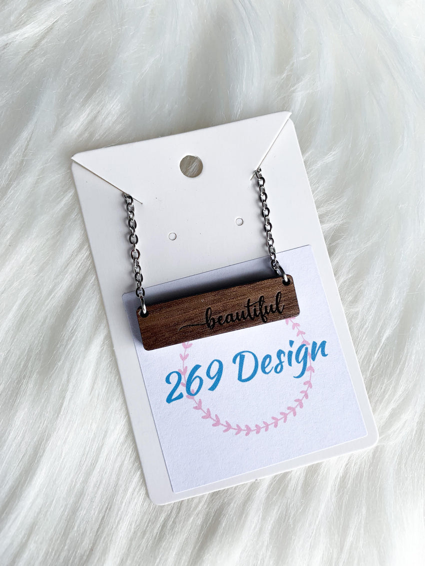 "Beautiful" (script) Bar Necklace