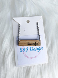 "Beautiful" (script) Bar Necklace