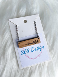 "Beautiful" (script) Bar Necklace