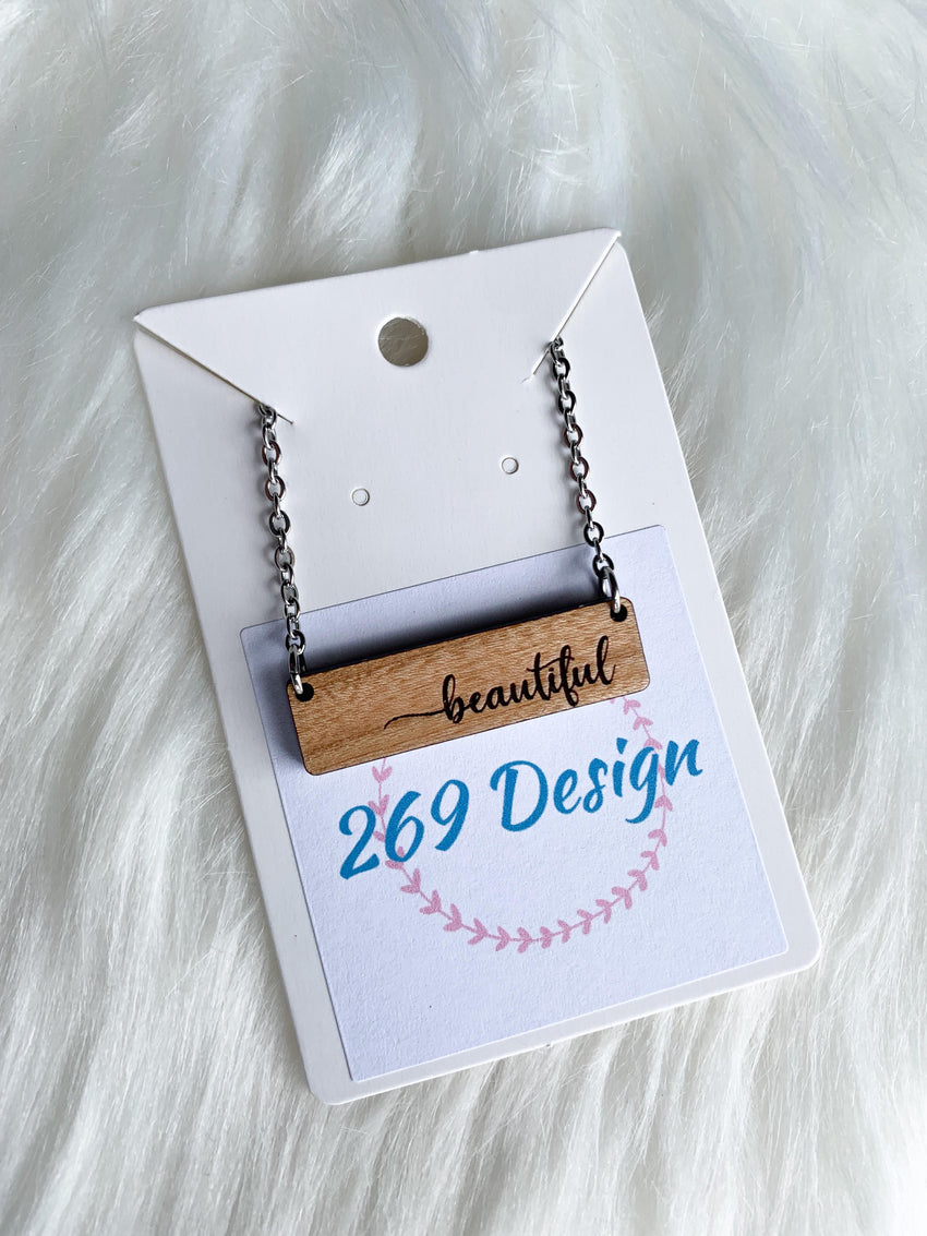 "Beautiful" (script) Bar Necklace