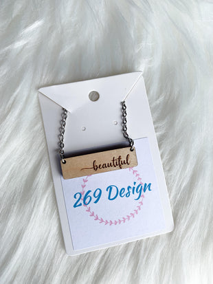 "Beautiful" (script) Bar Necklace