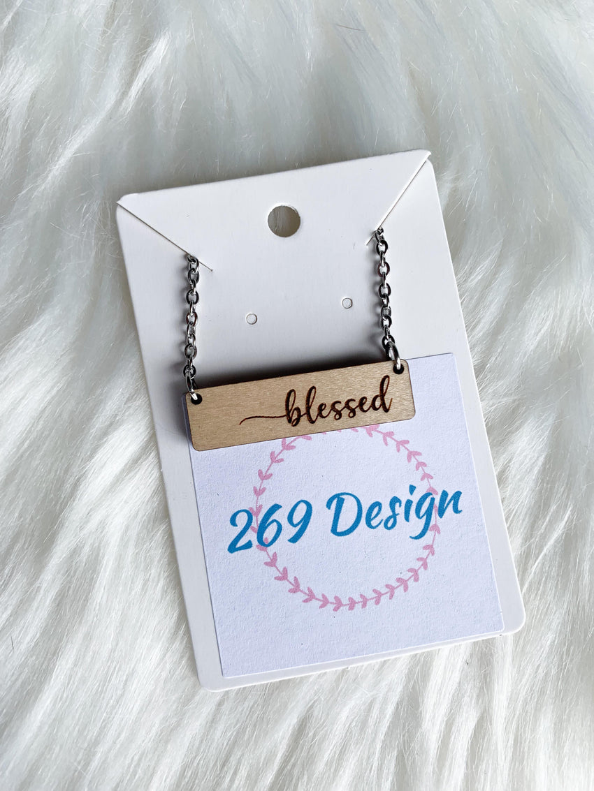 "Blessed" (script) Bar Necklace