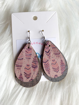 Pink Feather Dangles (Cork)