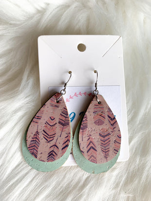 Pink Feather Dangles (Cork)