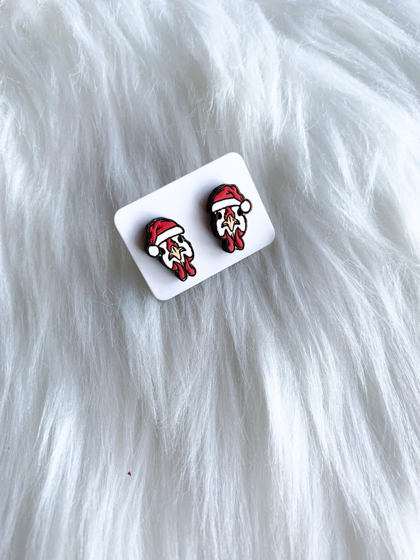 Chickens in Santa Hats Studs