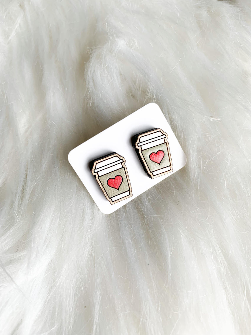 New Coffee Heart Studs