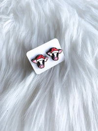 Cow in Santa Hat Studs