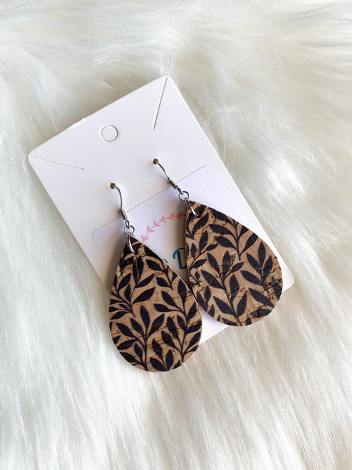 Black Floral Teardrops (Cork)