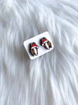 Horse in Santa Hat Studs