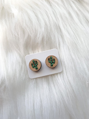 Leopard Print Cactus Round Studs