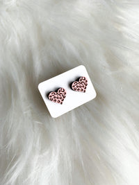 Leopard Heart Studs (Pastel Pink)