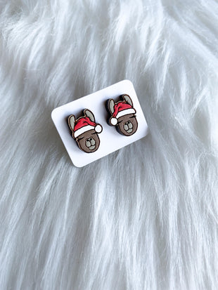 Llama in Santa Hat Studs