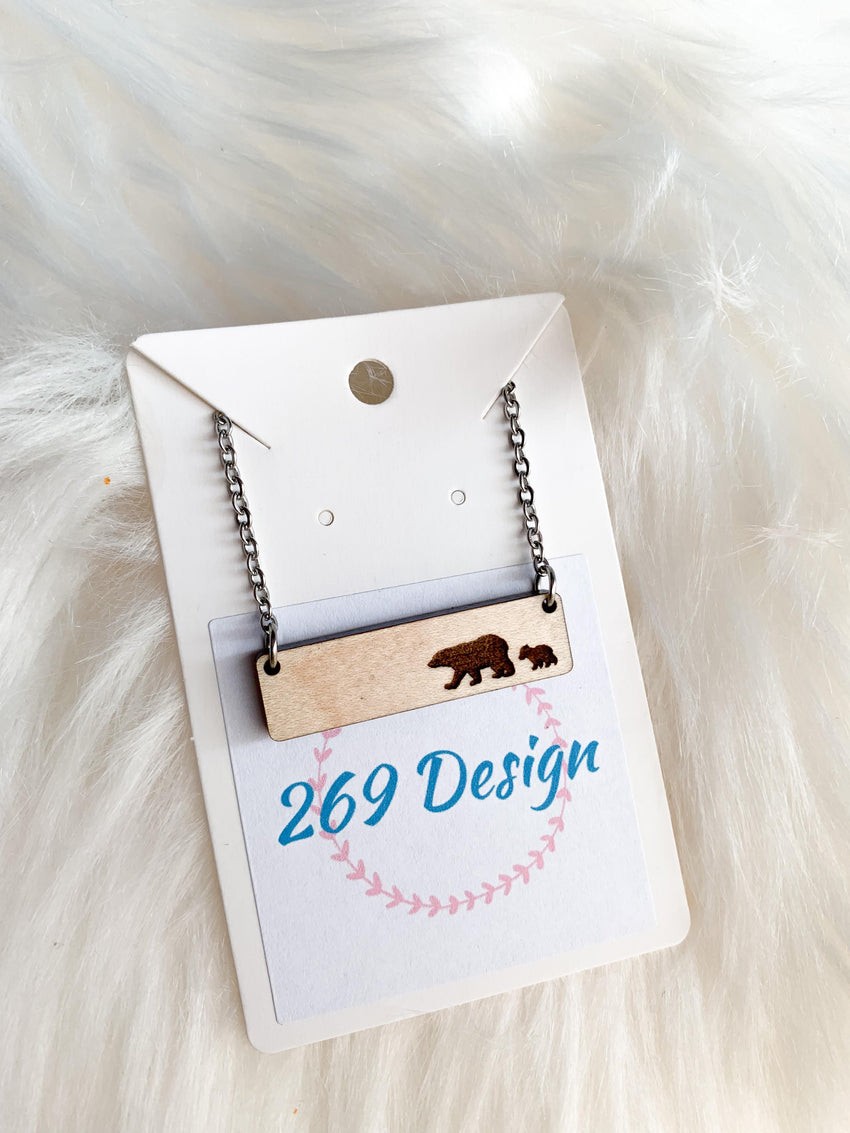 Mama Bear, 1 Cub Bar Necklace