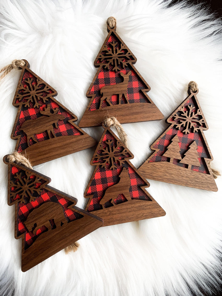 Woodland Themed Christmas Ornaments (Walnut)