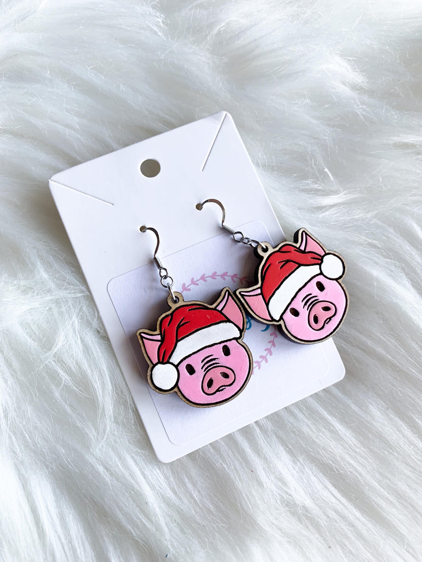 Pig in Santa Hat Dangles