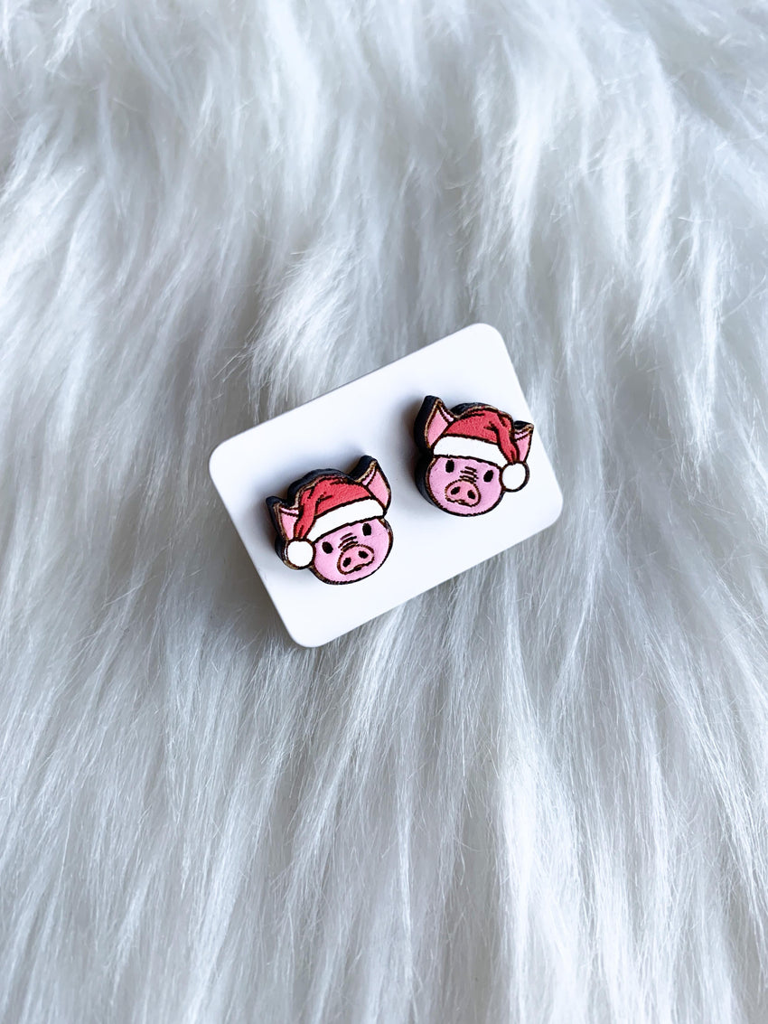 Pigs in Santa Hat Studs