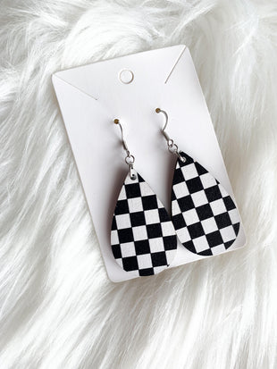 Black and White Checkered Teardrops