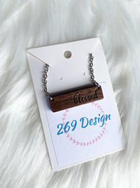 "Blessed" (script) Bar Necklace