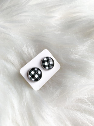 Buffalo Plaid Stud (12mm) - Black and White