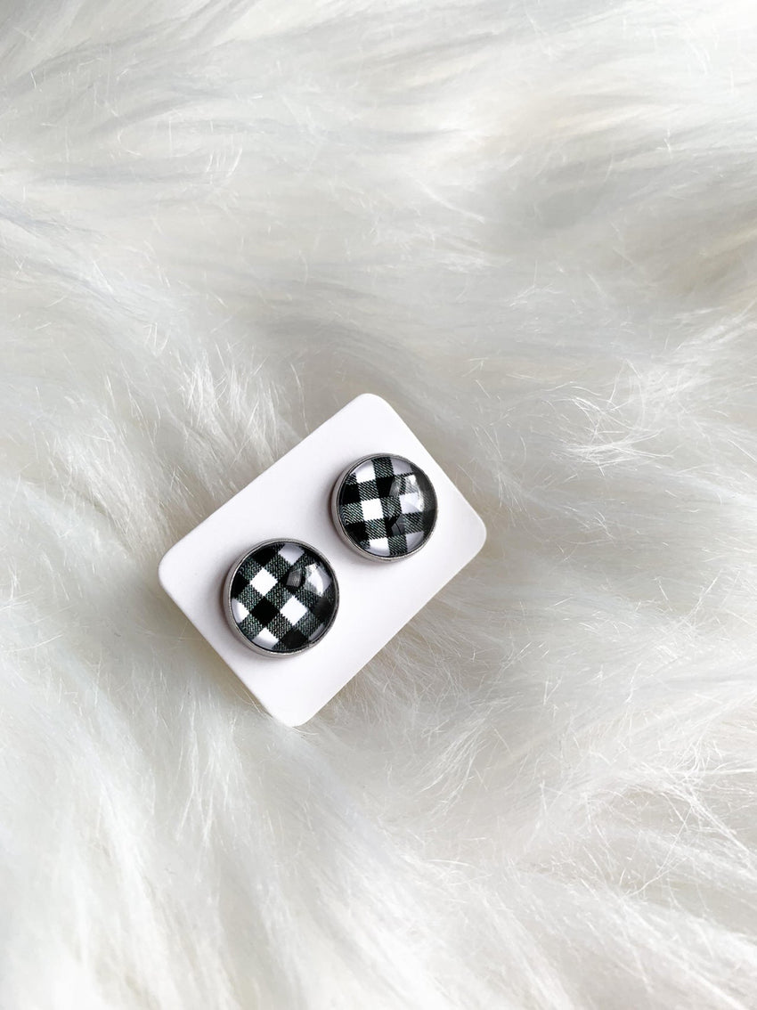 Buffalo Plaid Stud (12mm) - Red and Black