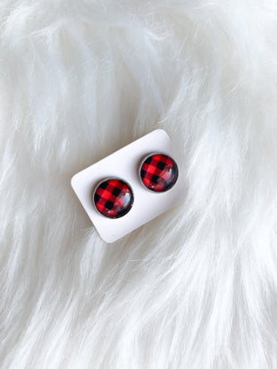 Buffalo Plaid Stud (12mm) - Red and Black